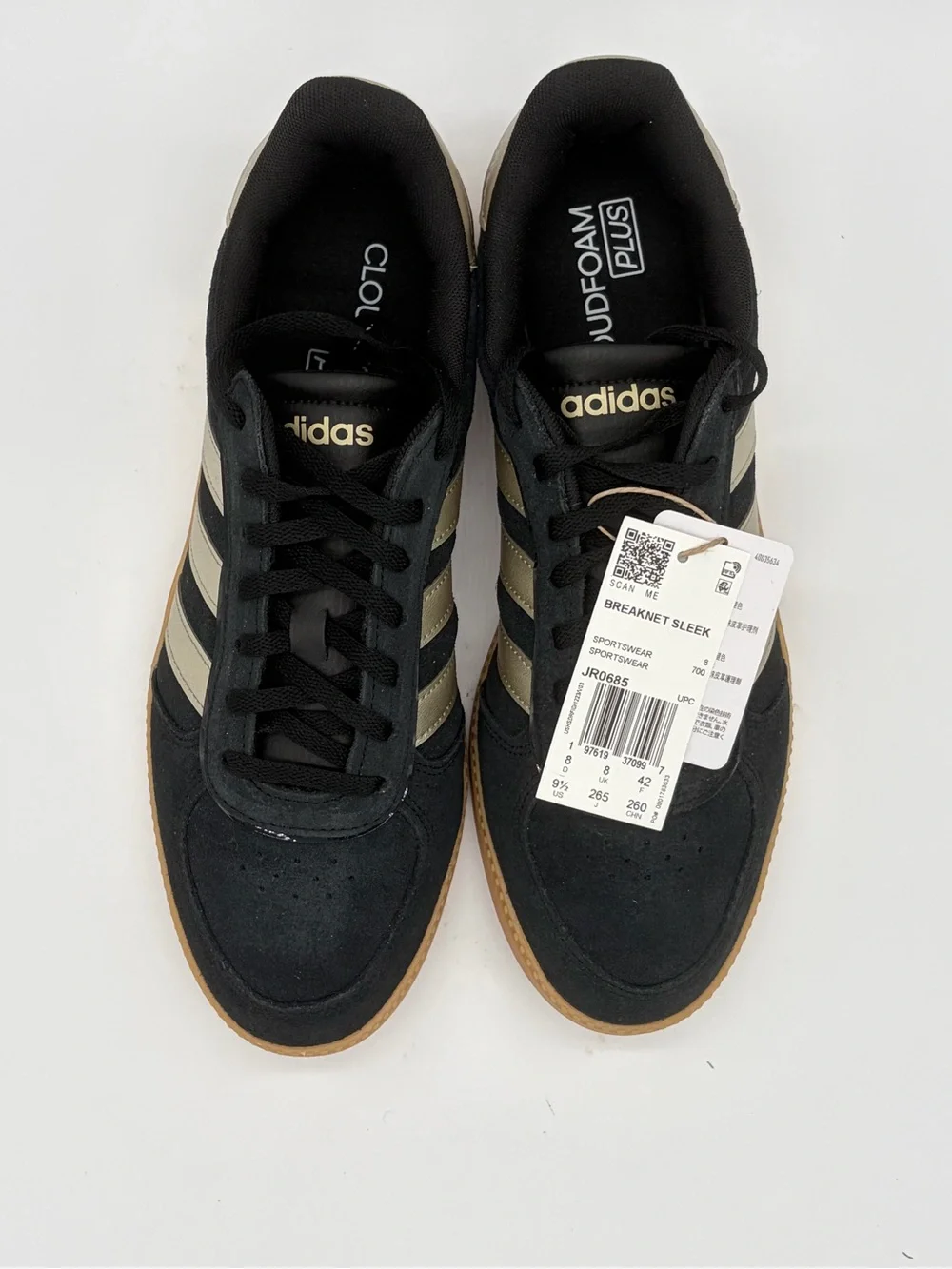adidas Men's Black Sneakers with Cream Stripes and Gum Sole